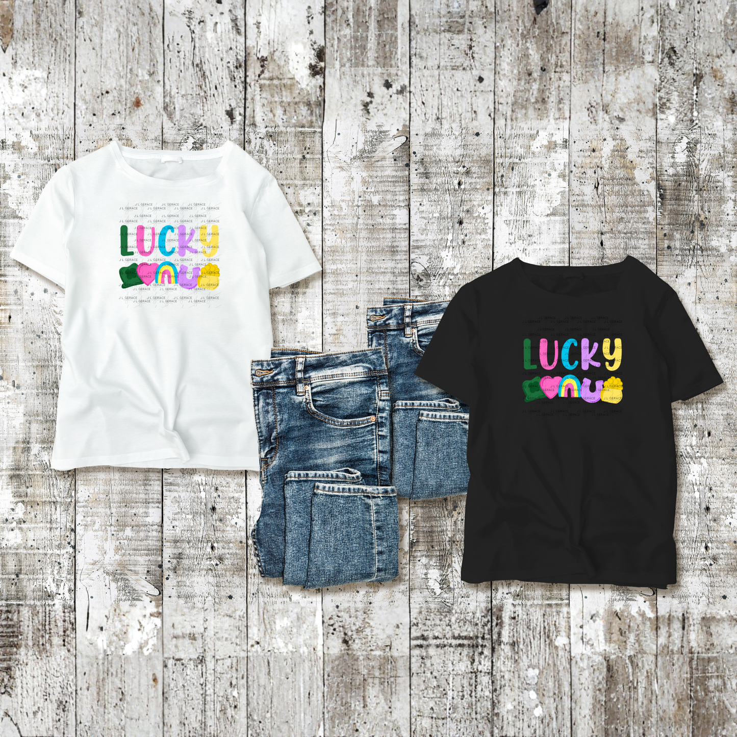 Lucky PNG, St Patrick Shirt Design, Rainbow Shamrock Sublimation PNG Download