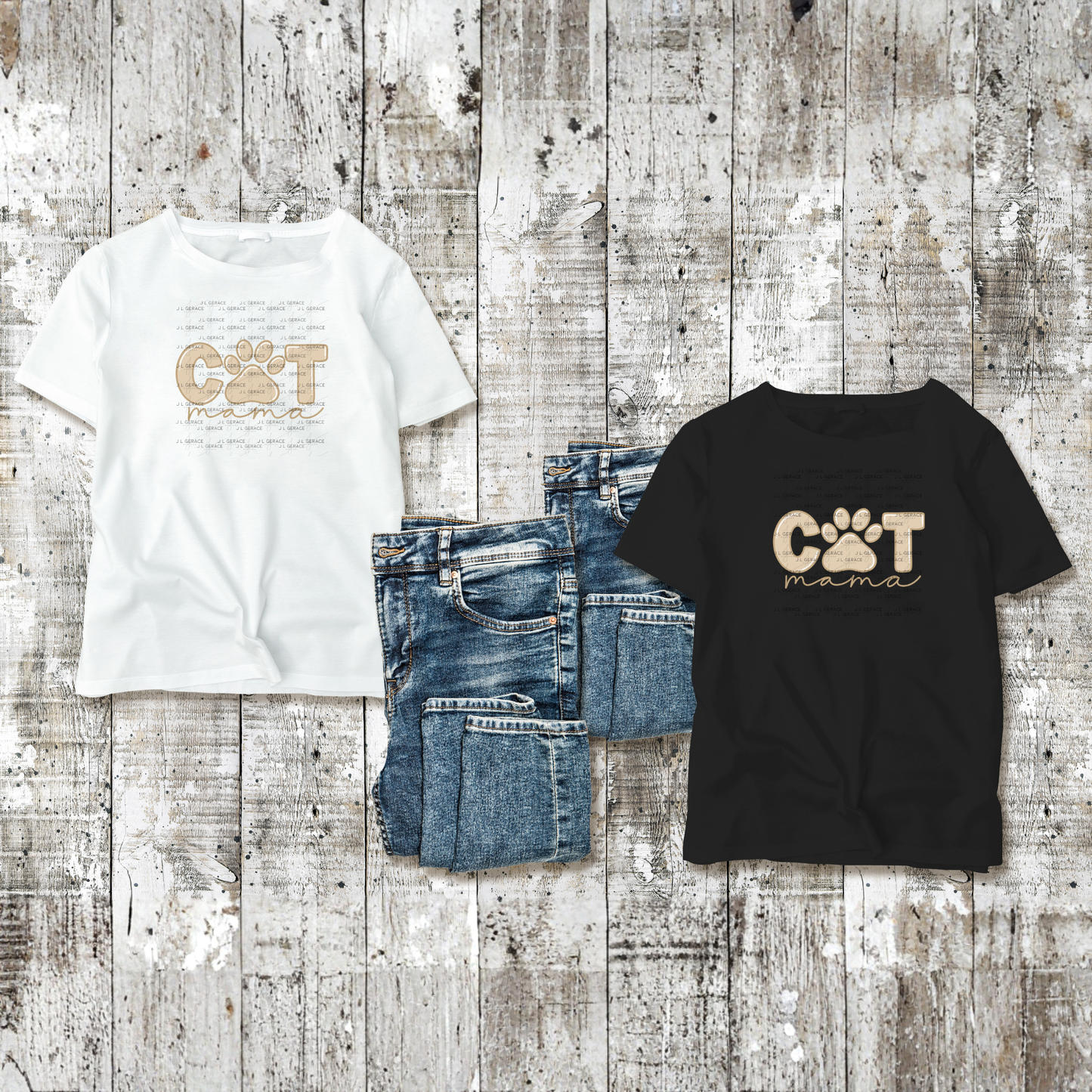 Cat Mama PNG – Neutral Tan Paw Print Pet Lover Sublimation Design