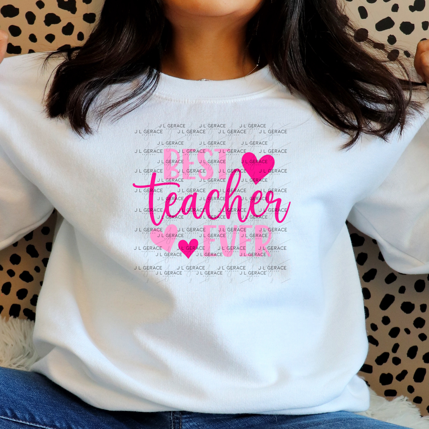 Best Teacher Ever Hearts Pink PNG