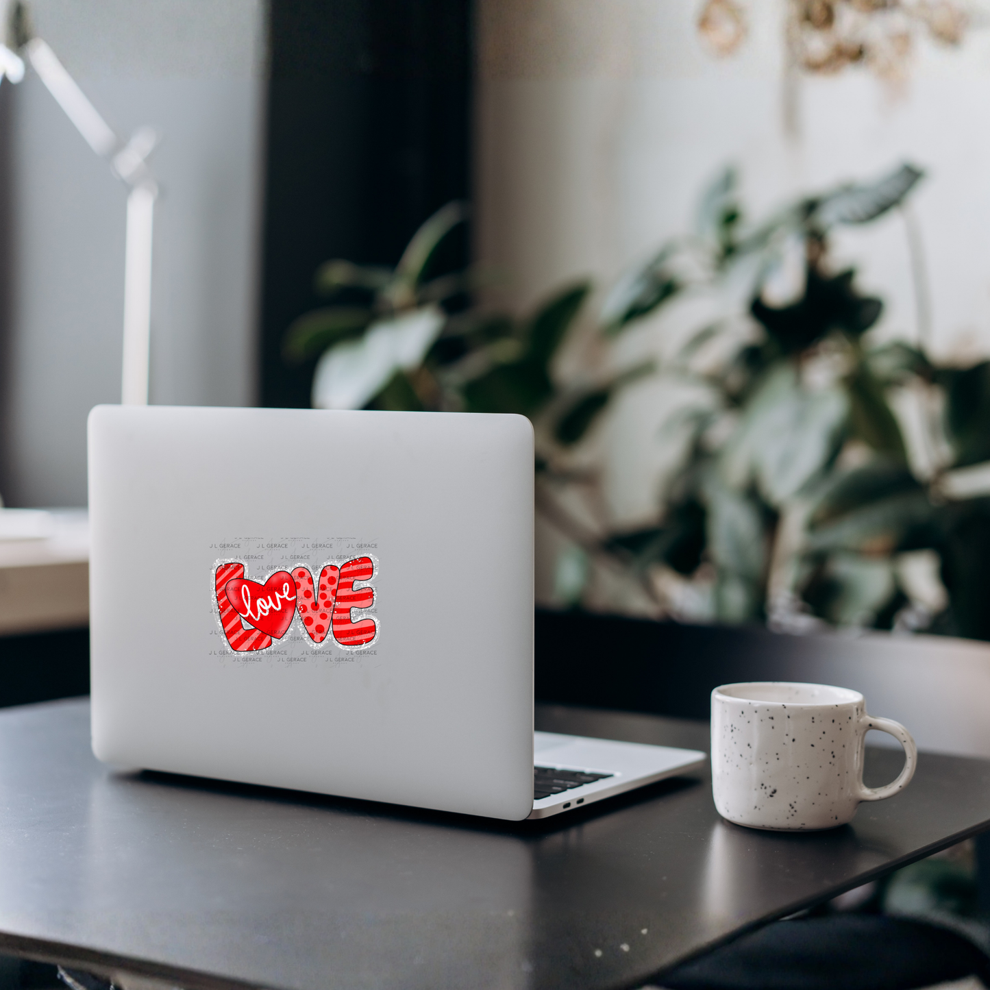 Red Love Word PNG with Heart String Glitter Mixed Pattern Design