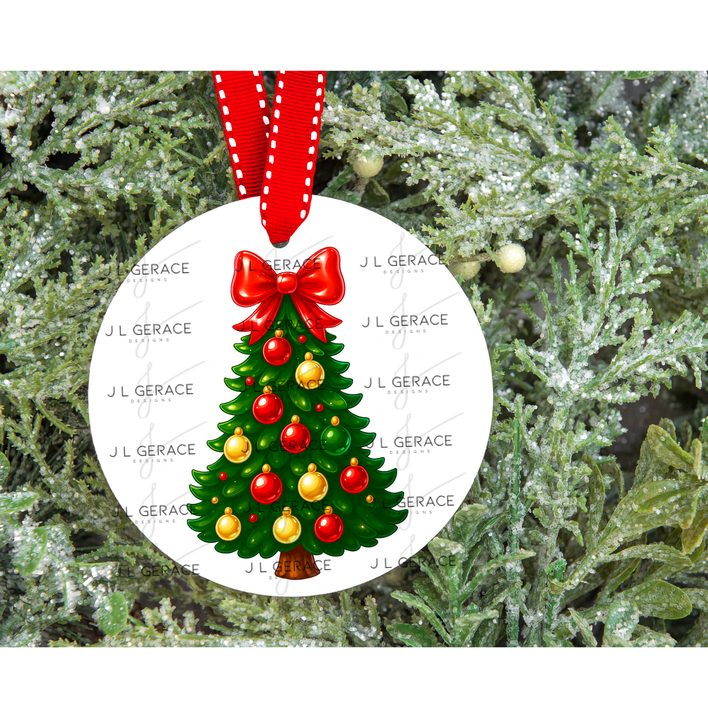 Glossy Red Bow Christmas Tree PNG Clipart – Red & Gold Ornament Holiday Design