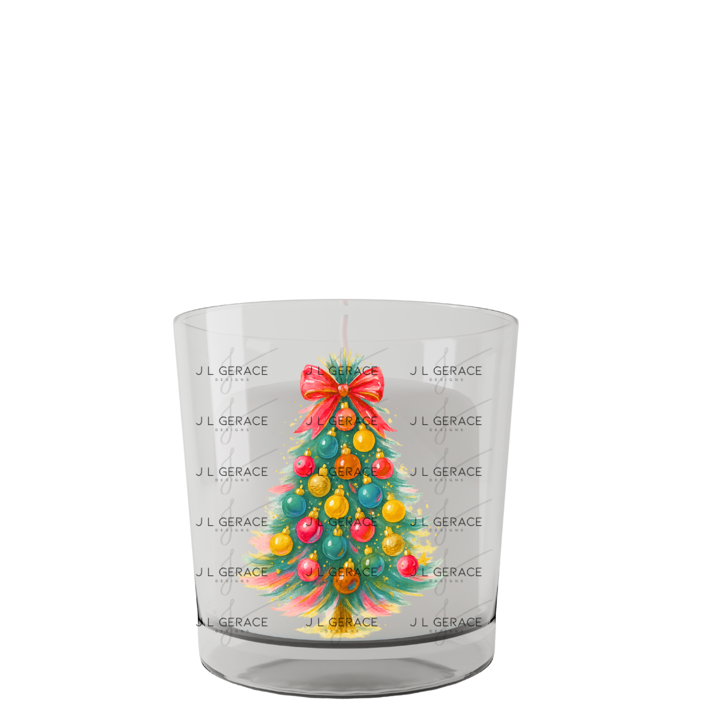 Watercolor Christmas Tree PNG – Red Bow Pastel Ornament Clipart