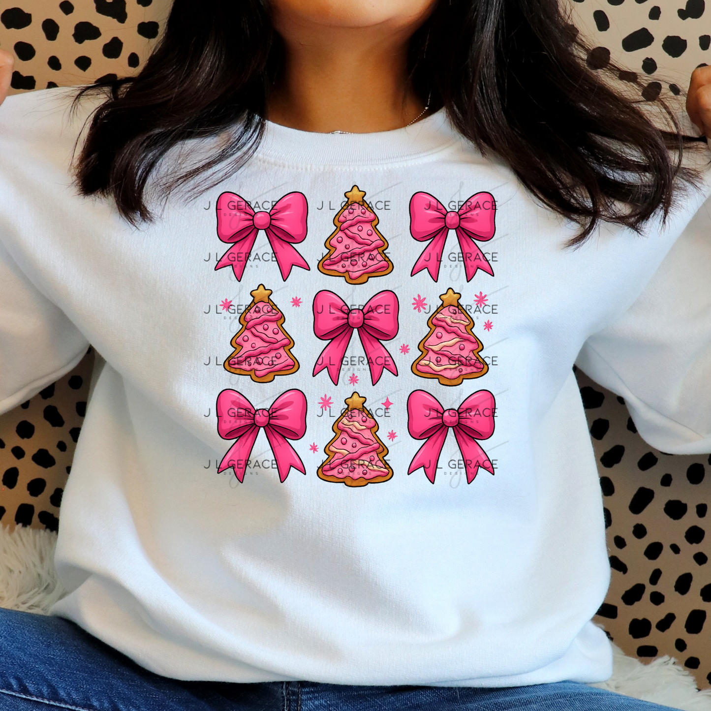 Pink Christmas Tree Cookie & Bow PNG Clipart Set – Glossy Holiday Elements