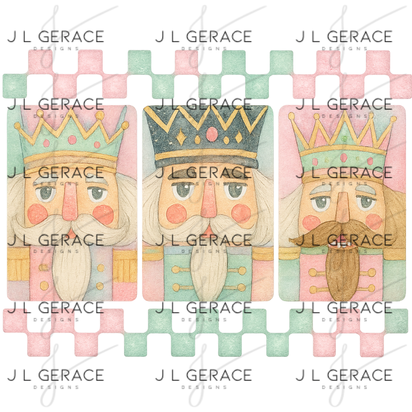 Pastel Nutcracker Trio PNG Clipart – Watercolor Christmas Art