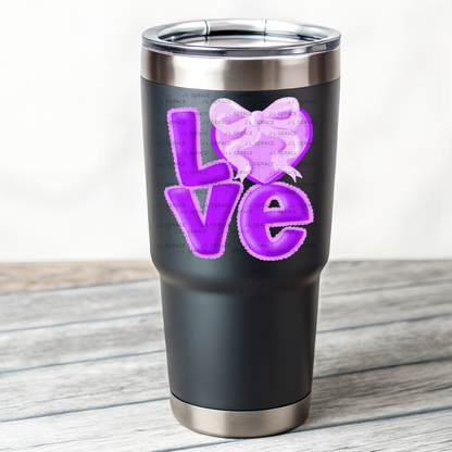 Purple Love Bubble Letter PNG with Heart Bow Design Scalloped Trim