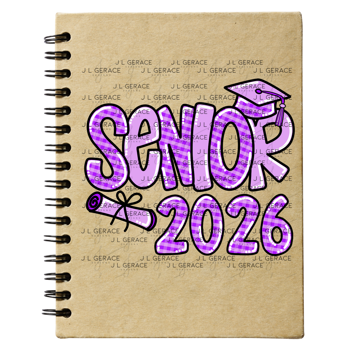 Senior 2026 PNG – Purple Gingham Graduation Cap and Diploma Design