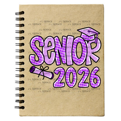 Senior 2026 PNG – Purple Gingham Graduation Cap and Diploma Design