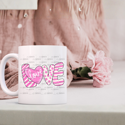 Pink Love Word PNG with Heart – Paint Splatter Mixed Pattern Design