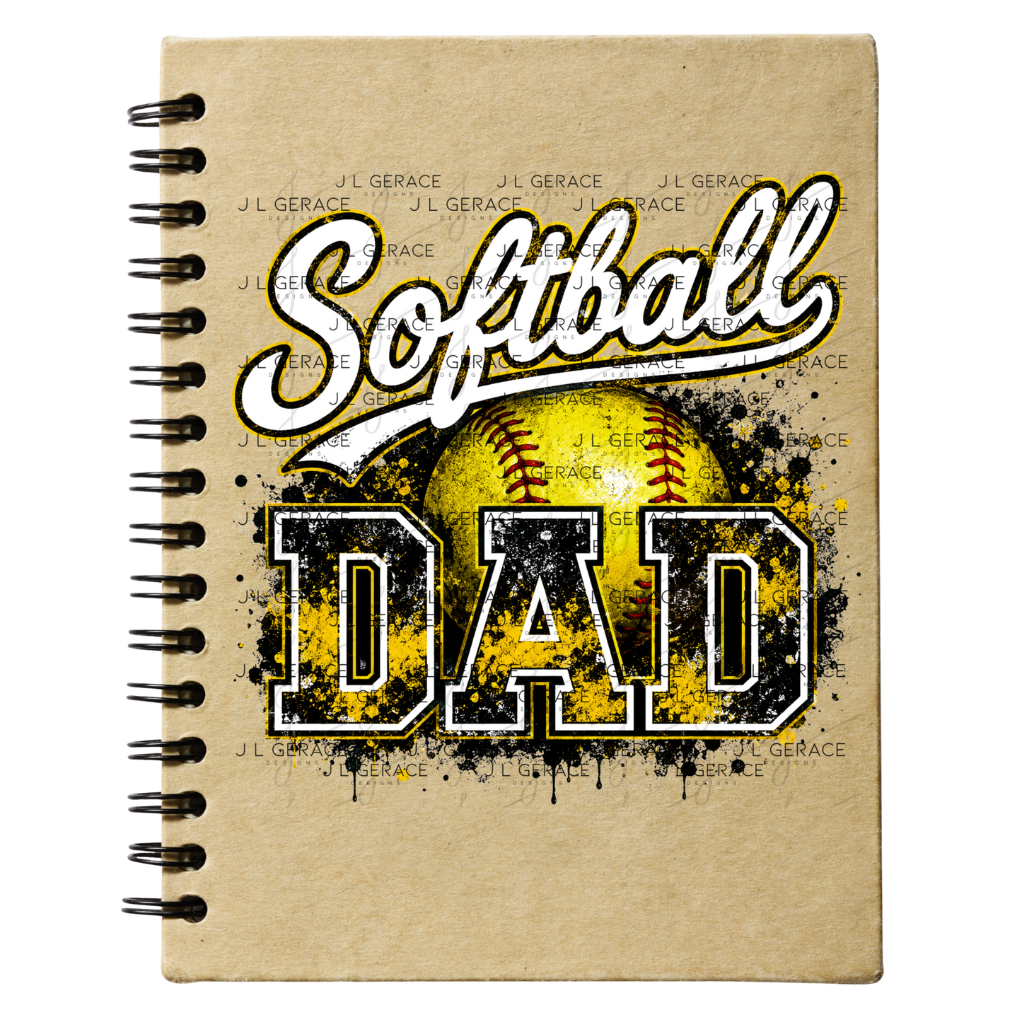 Softball Dad PNG – Yellow Black Paint Splatter Sports Design with Softball