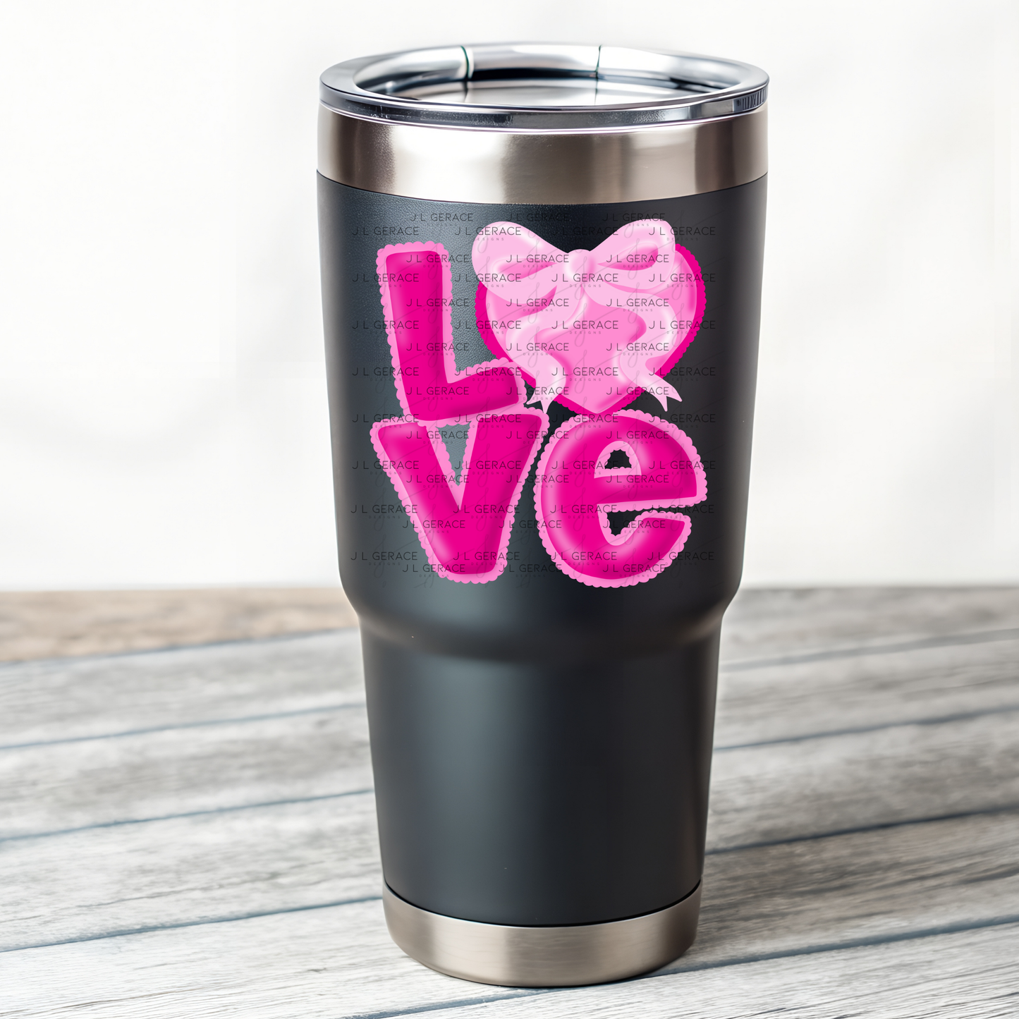 Love Pink Bubble Letter PNG with Heart Bow Design