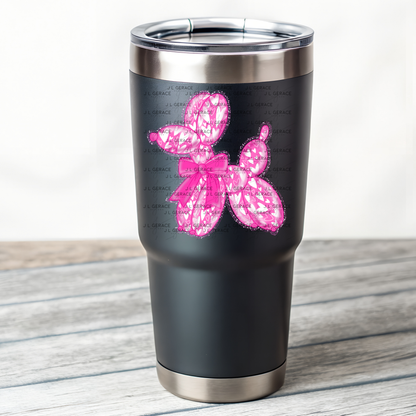 Pink Love Balloon Dog PNG with Glitter Outline and Heart Pattern