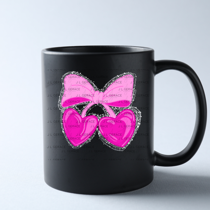 Pink Heart Cherries PNG with Bow String Glitter Design