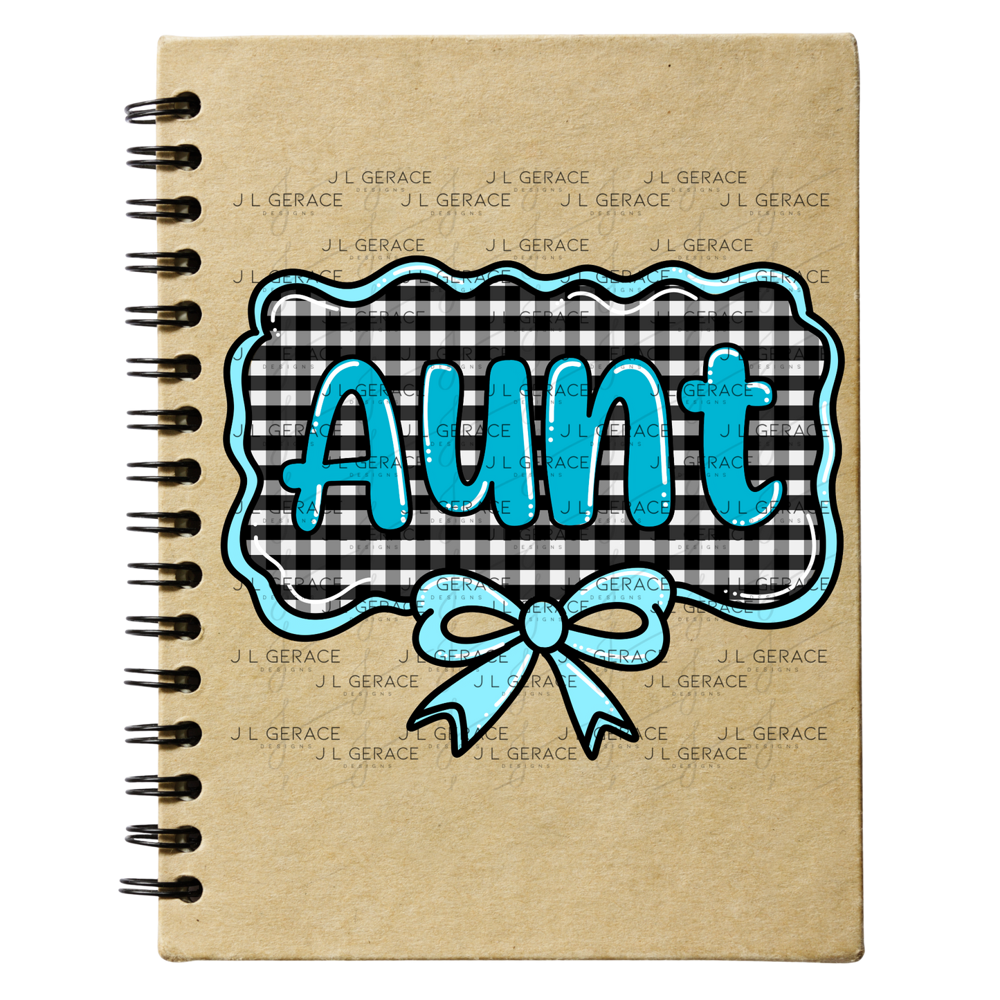 Aunt PNG – Teal Glossy Lettering with Gingham Background & Bow