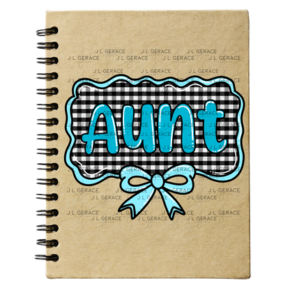 Aunt PNG – Teal Glossy Lettering with Gingham Background & Bow