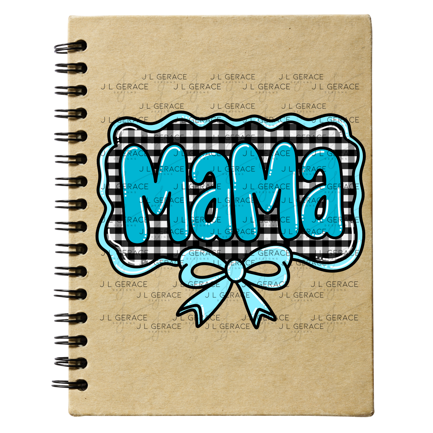 Mama PNG – Teal Glossy Lettering with Gingham Background & Bow