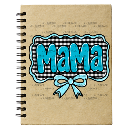 Mama PNG – Teal Glossy Lettering with Gingham Background & Bow