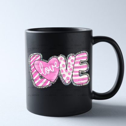 Glitter Outline Love Word PNG with Heart – Pink Mixed Pattern Design