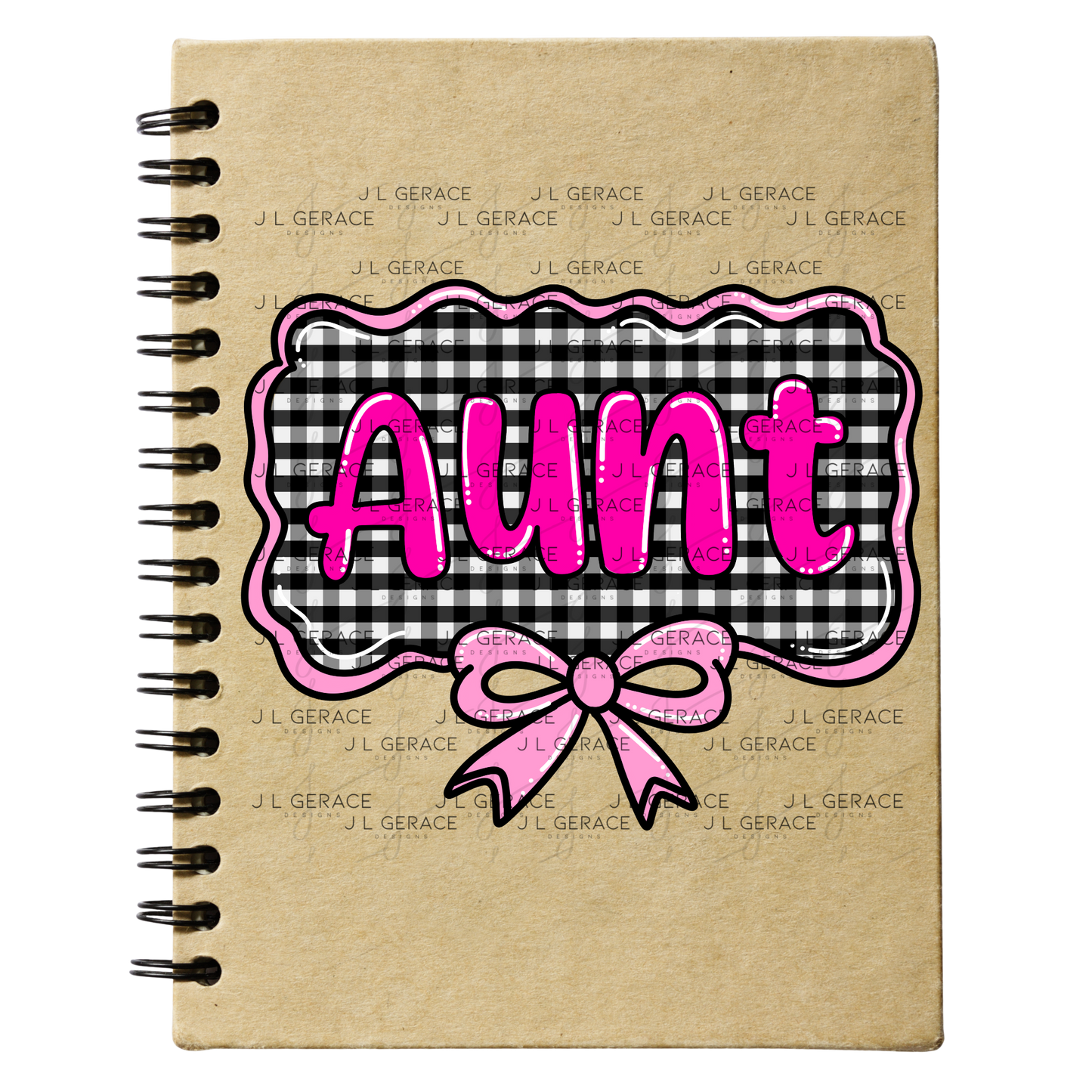 Aunt PNG – Pink Glossy Lettering with Gingham Background & Bow