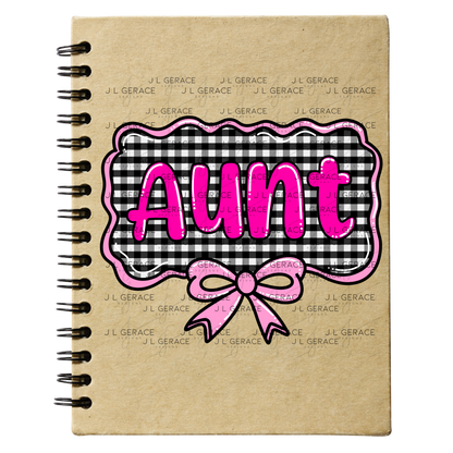 Aunt PNG – Pink Glossy Lettering with Gingham Background & Bow