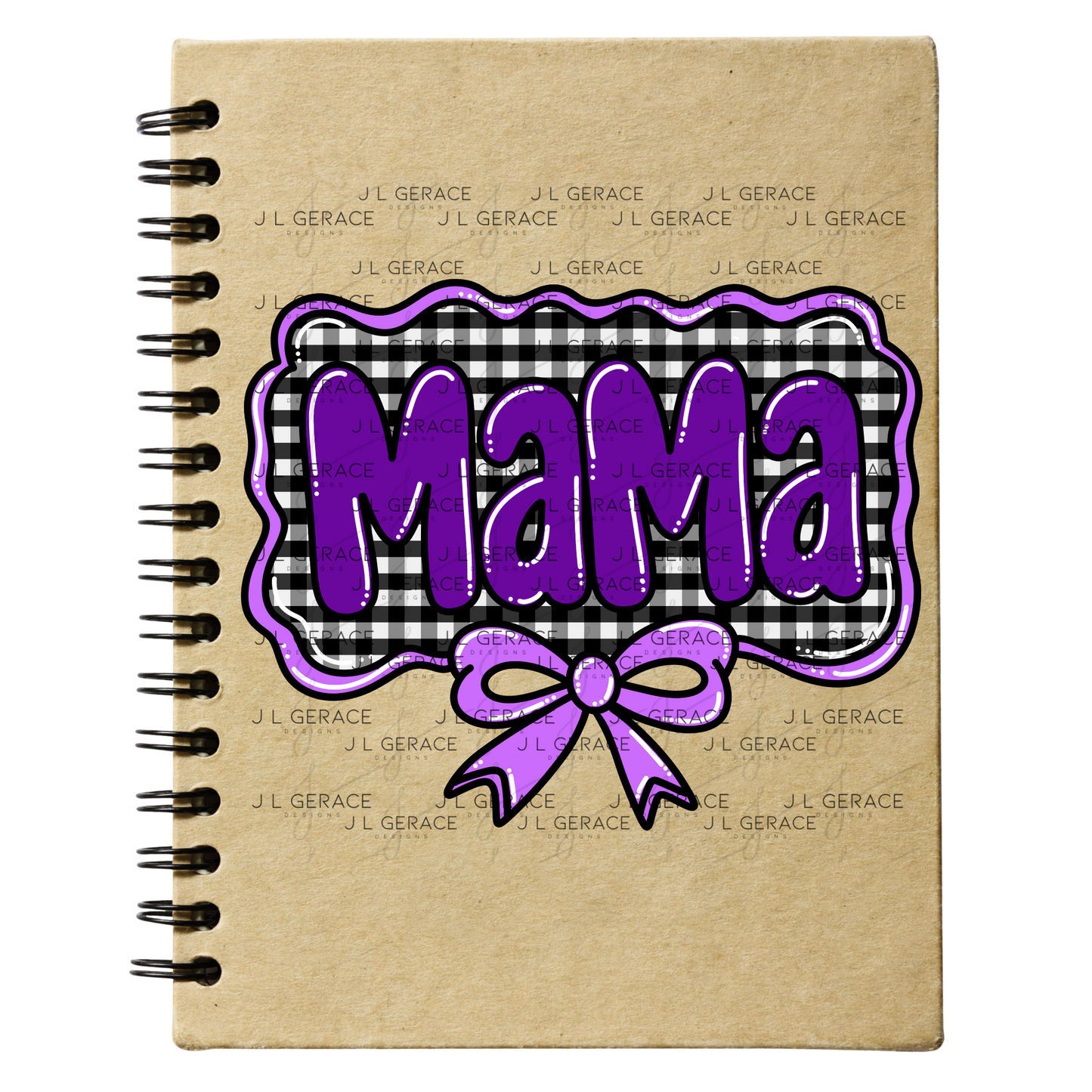 Mama PNG – Purple Glossy Lettering with Gingham Background & Bow