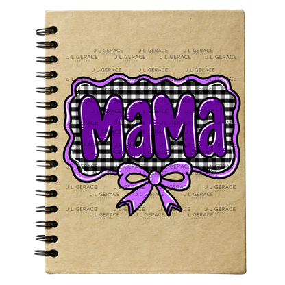 Mama PNG – Purple Glossy Lettering with Gingham Background & Bow