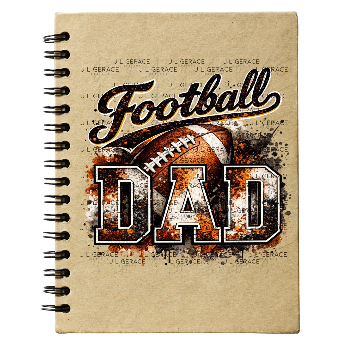 Football Dad PNG – Orange Black Paint Splatter Sports Design with Football