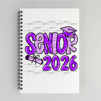 Senior 2026 PNG – Purple Graduation Cap and Diploma Design