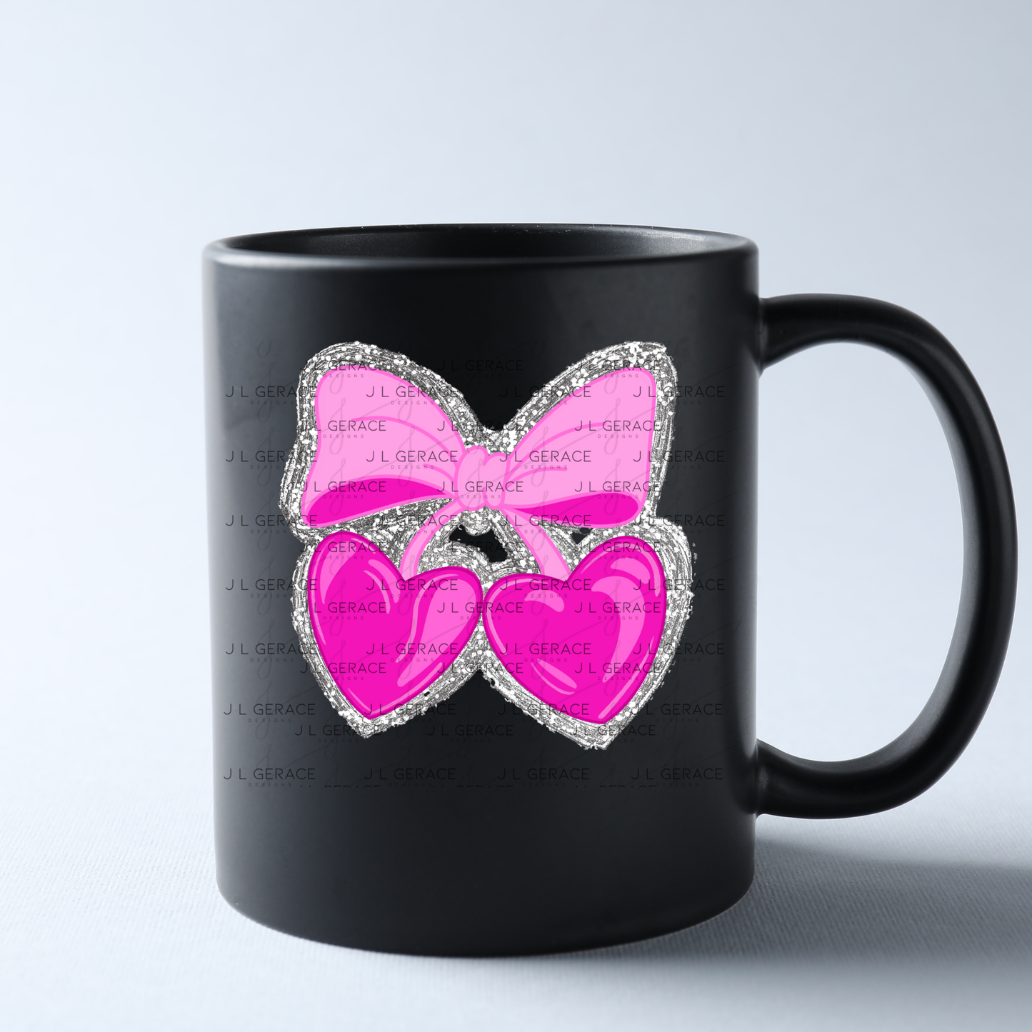 Pink Heart Cherries PNG with Bow and Silver Chunky Glitter Background Design