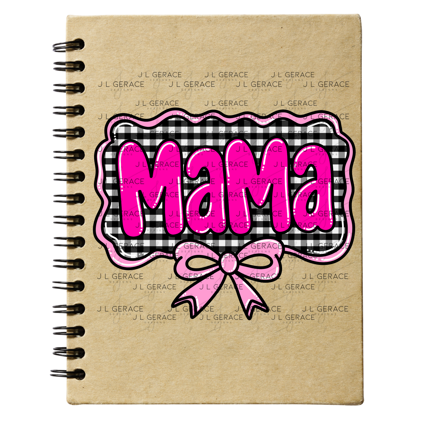 Mama PNG – Hot Pink Glossy Lettering with Gingham Background & Bow