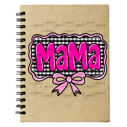 Mama PNG – Hot Pink Glossy Lettering with Gingham Background & Bow