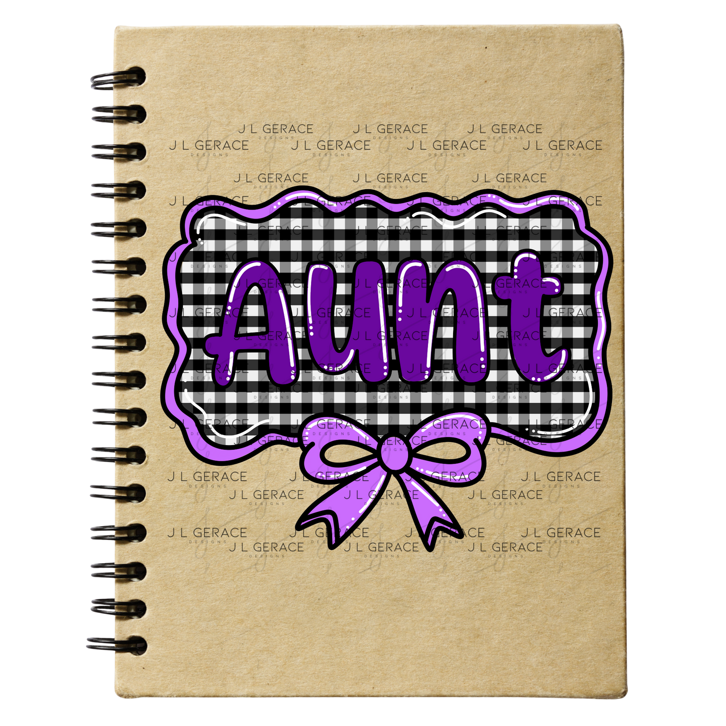 Aunt PNG – Purple Glossy Lettering with Gingham Background & Bow