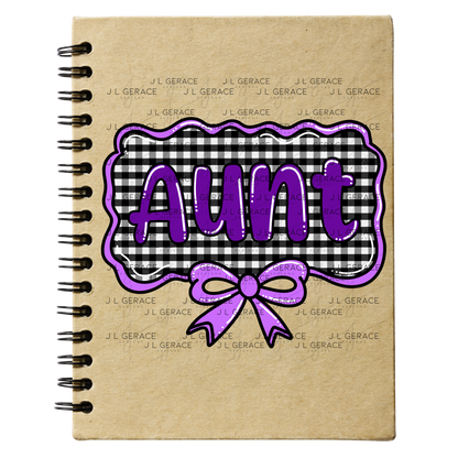 Aunt PNG – Purple Glossy Lettering with Gingham Background & Bow