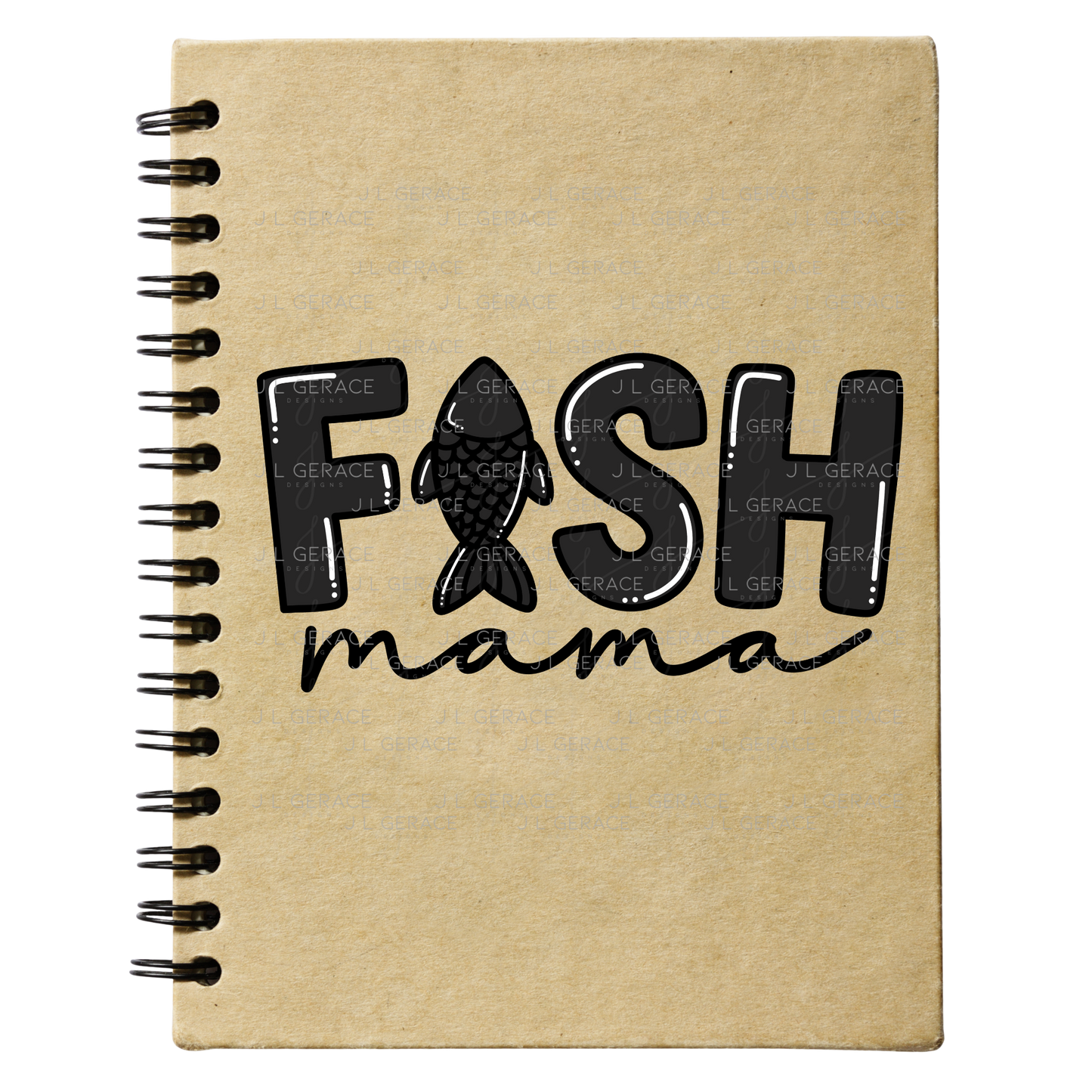 Fish Mama PNG – Black Glossy “FISH Mama” Design with Fish Silhouette Letter