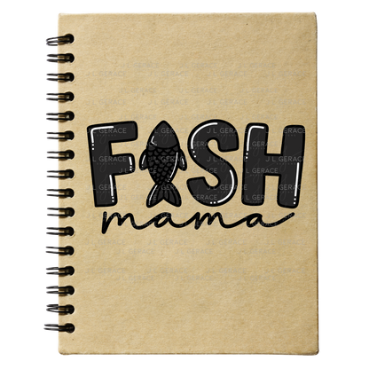 Fish Mama PNG – Black Glossy “FISH Mama” Design with Fish Silhouette Letter