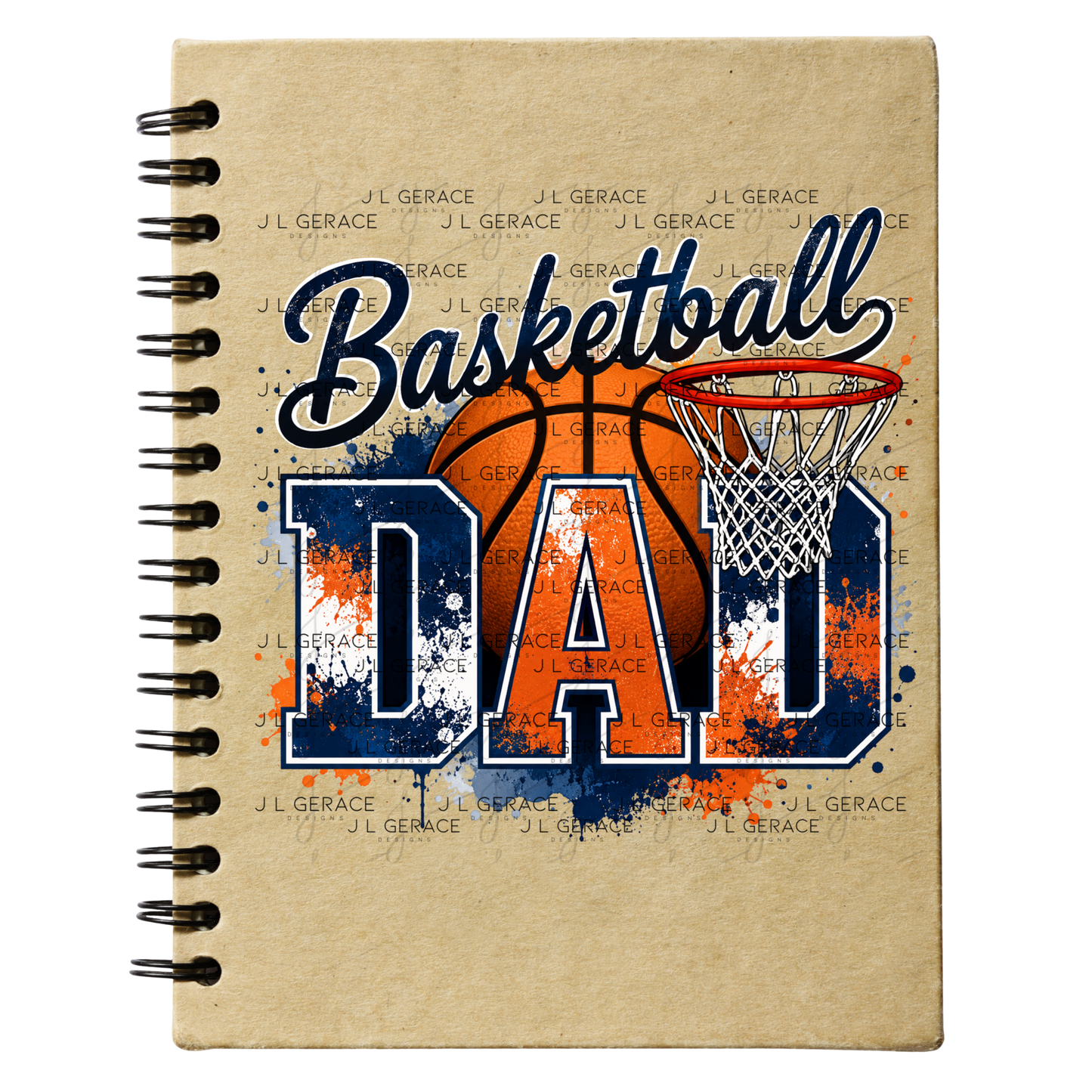 Basketball Dad PNG – Blue Orange Paint Splatter Design with Hoop and Ball