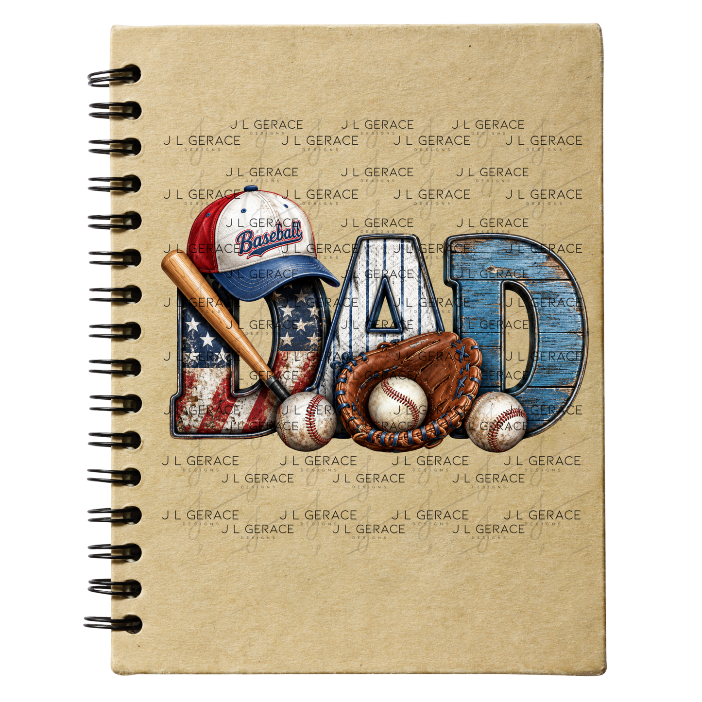 Dad PNG – Baseball American Flag Rustic Design with Bat Glove and Hat