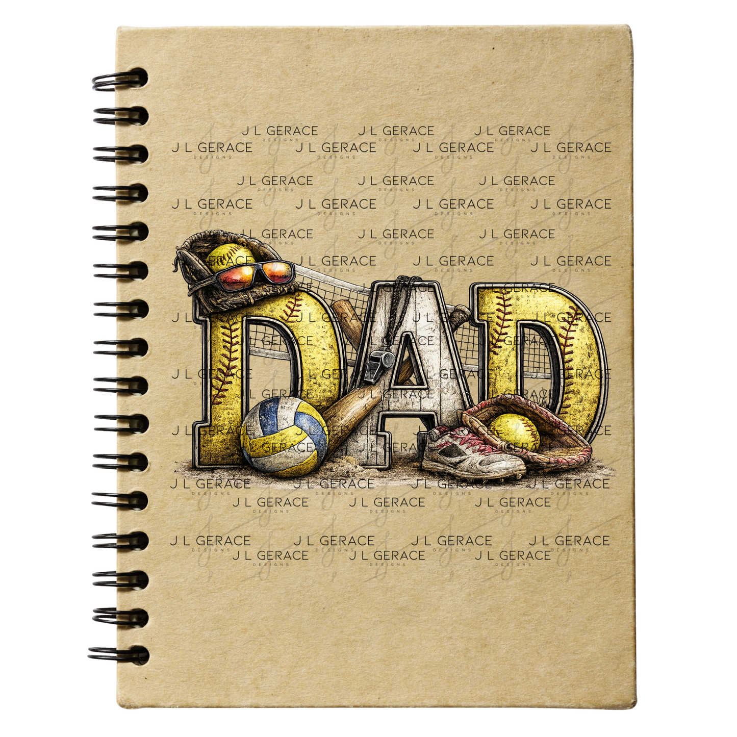 Dad PNG – Softball Multi-Sport Design with Bat Glove Volleyball and Gear