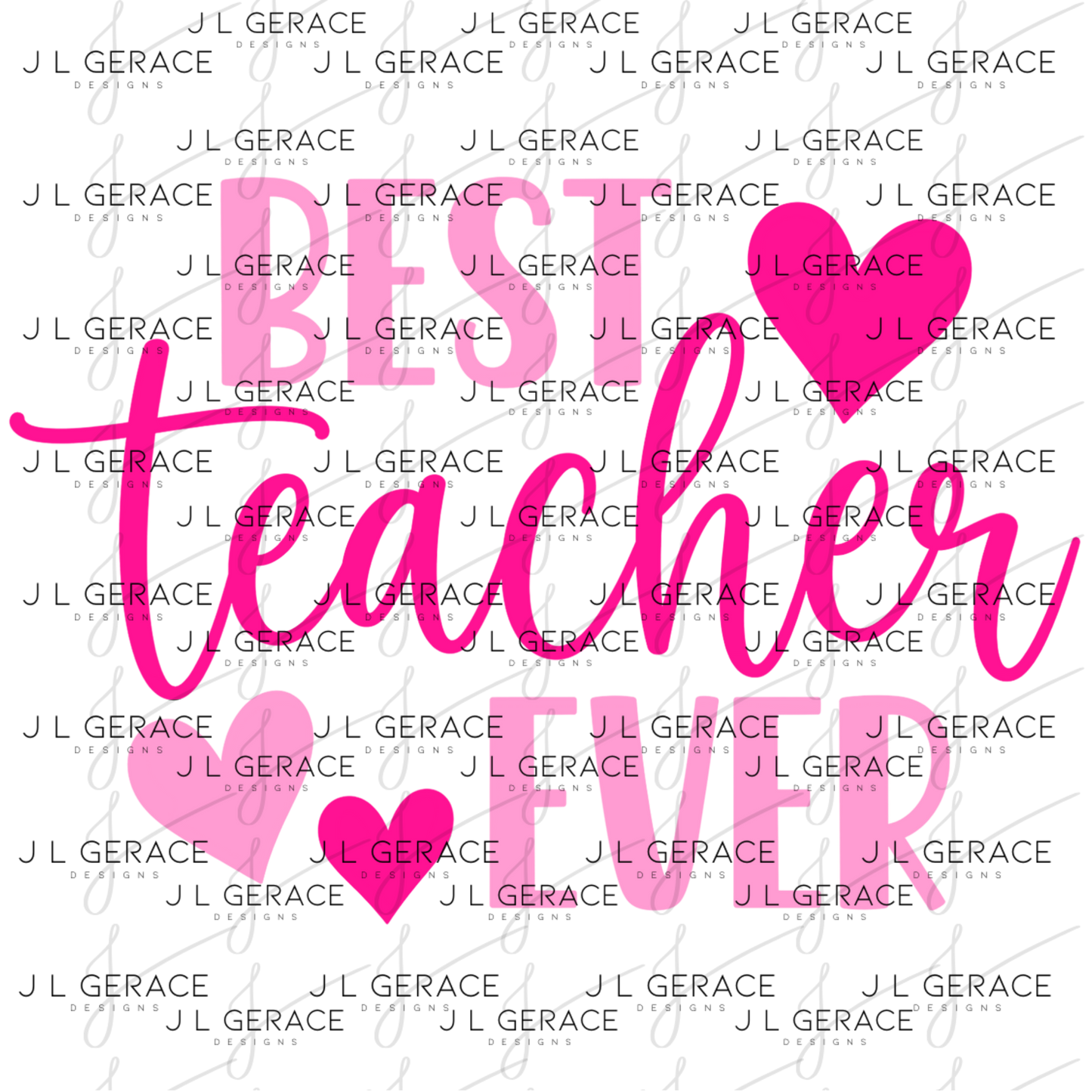 Best Teacher Ever Hearts Pink PNG