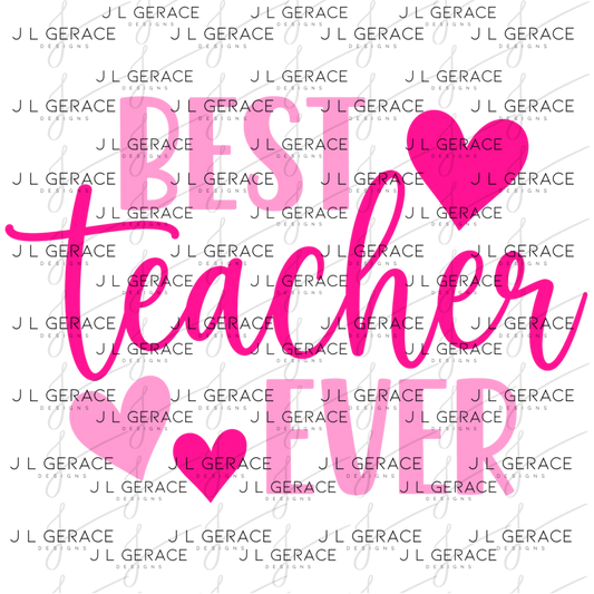 Best Teacher Ever Hearts Pink PNG
