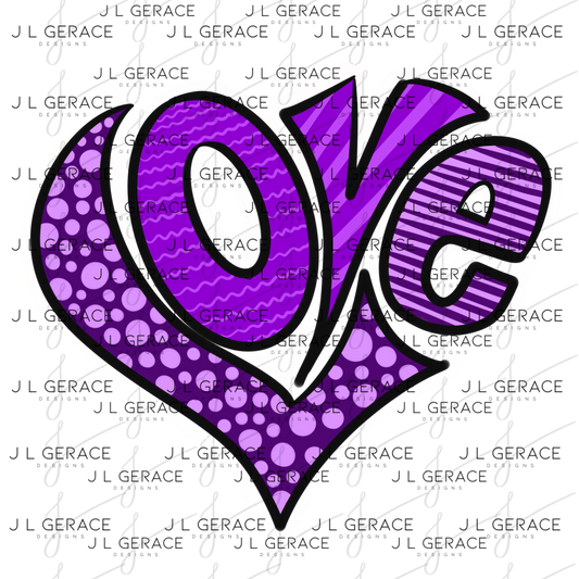 LOVE Heart Letters Polka dots and stripes PNG with Glitter Outline