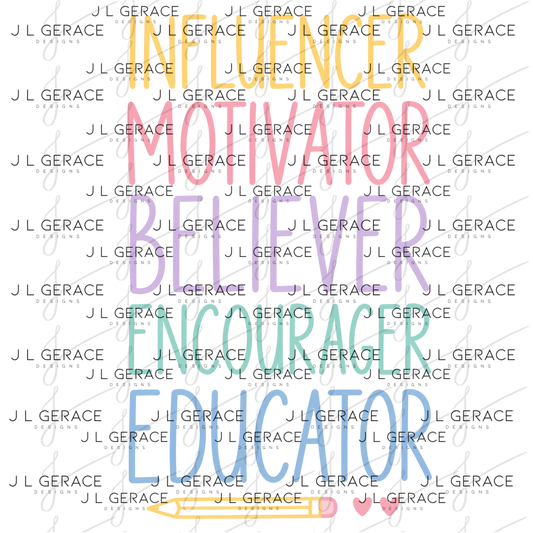 Influencer Motivator Believer Educator Teacher Colorful PNG