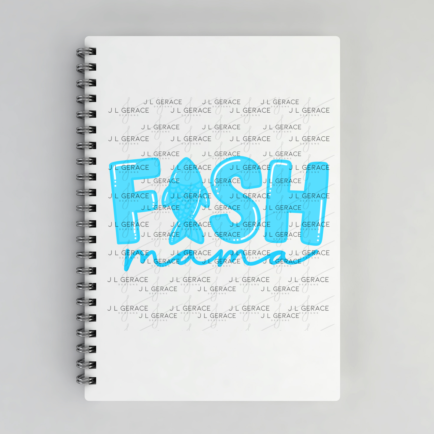 Fish Mama PNG – Blue Fishing Design with Fish Silhouette Letter