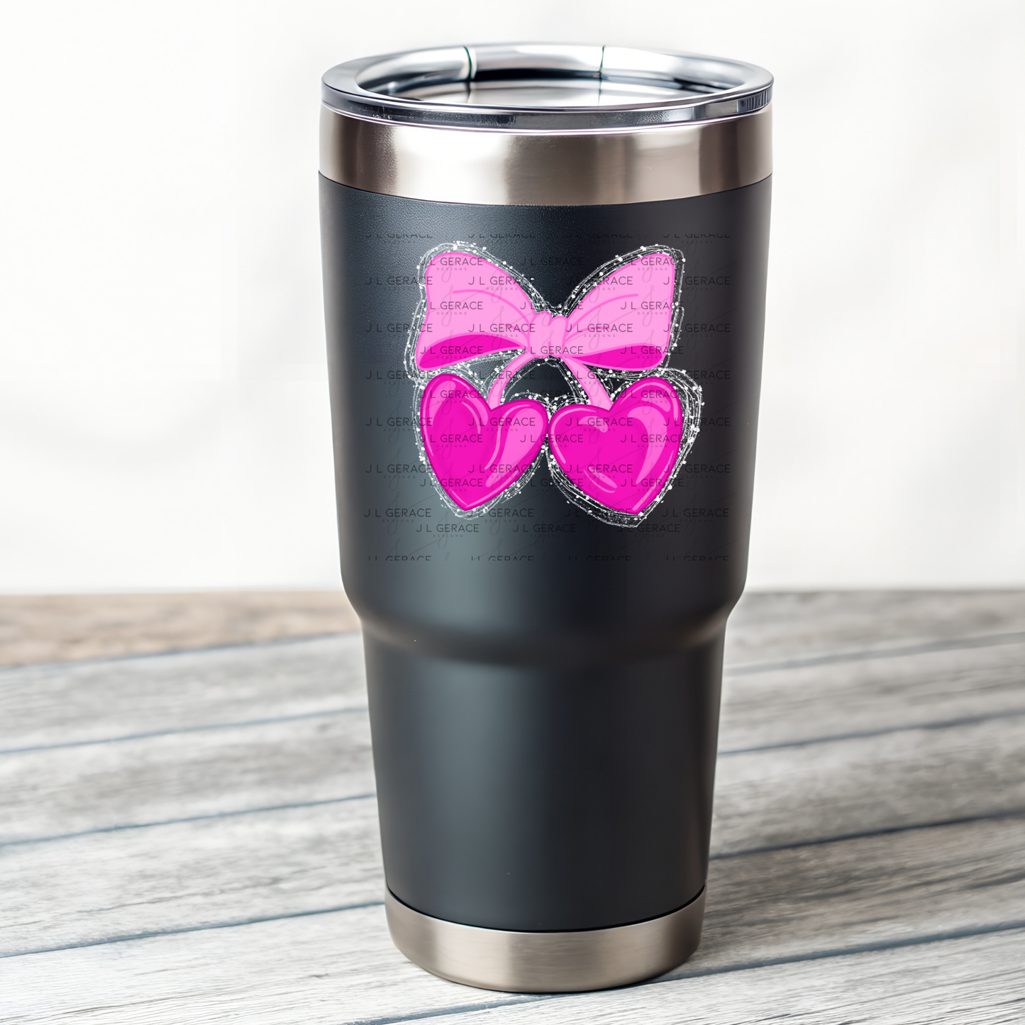 Pink Heart Cherries PNG with Bow String Glitter Design