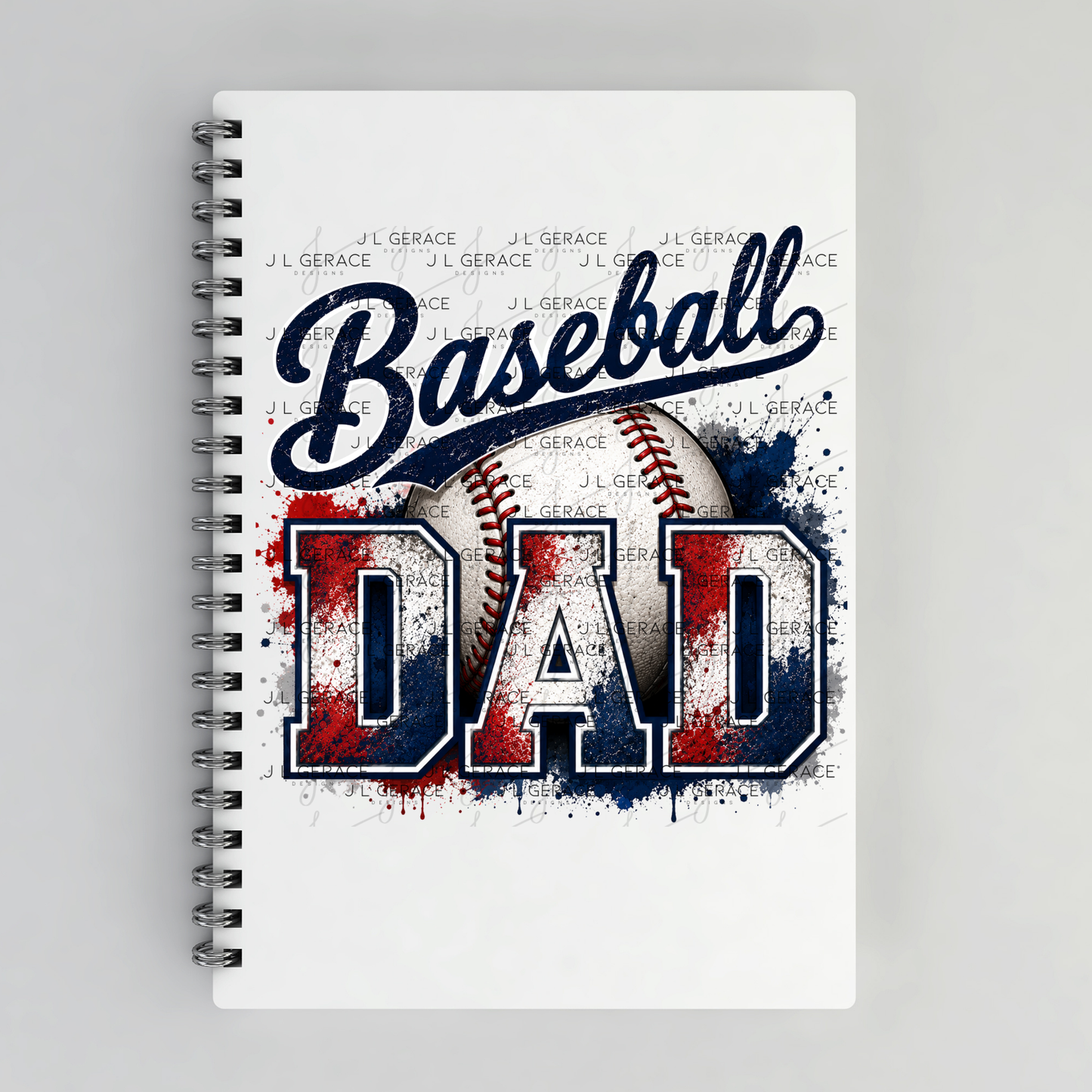 Baseball Dad PNG – Red White Blue Paint Splatter Design with Ball