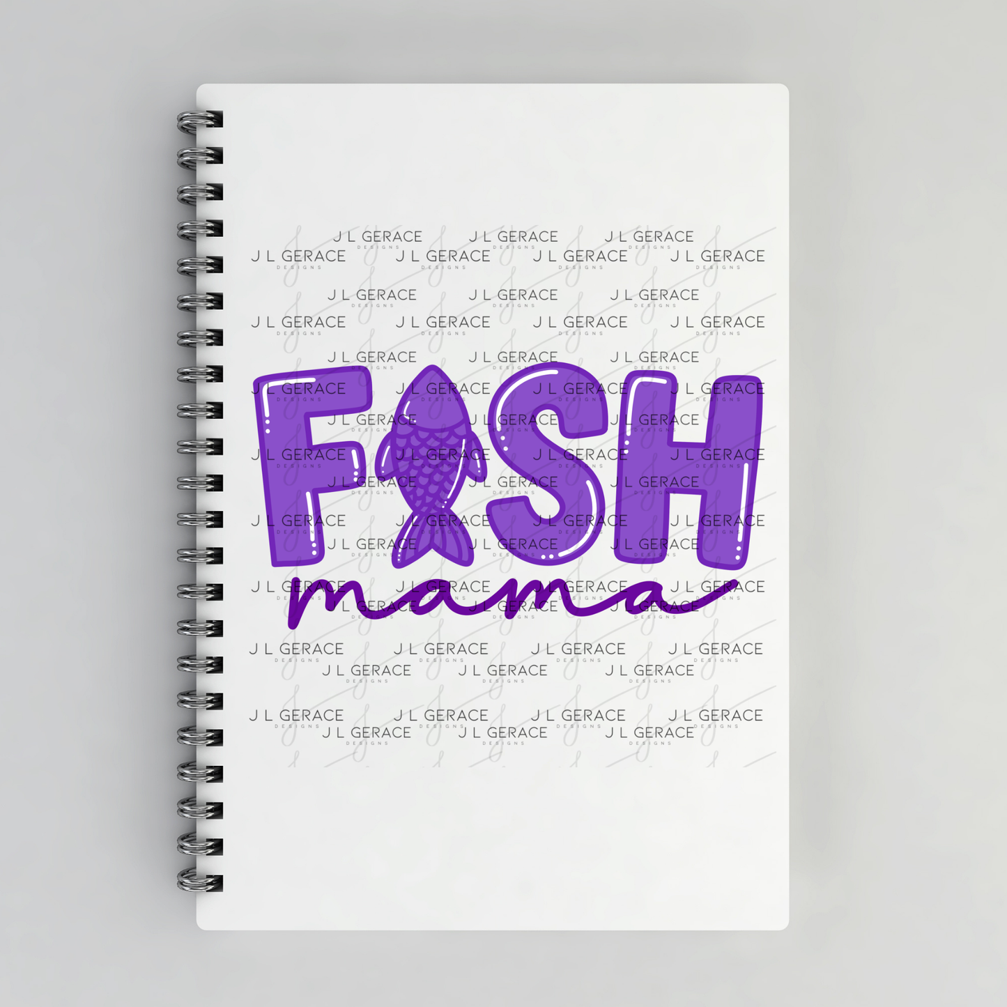 Fish Mama PNG – Purple Fishing Design with Fish Silhouette Letter