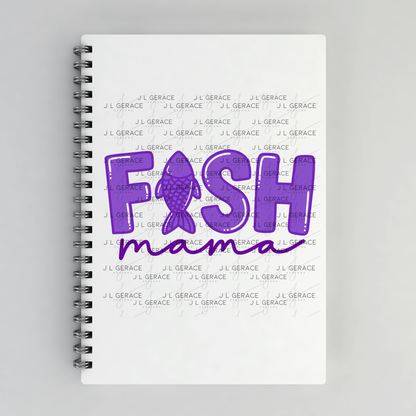 Fish Mama PNG – Purple Fishing Design with Fish Silhouette Letter