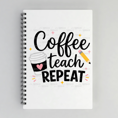 Coffee Teach Repeat Teacher Colorful PNG Bundle Digital Download (2 Colors)