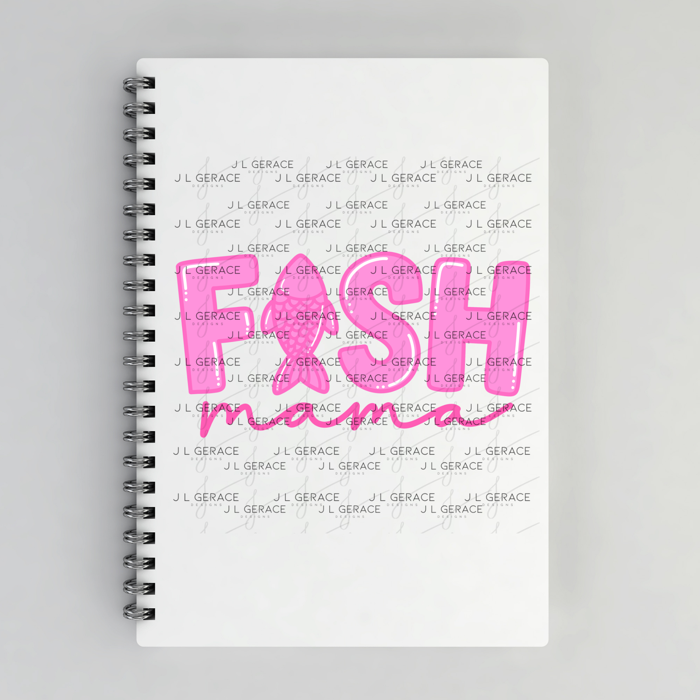 Fish Mama PNG – Pink Fishing Design with Fish Silhouette Letter