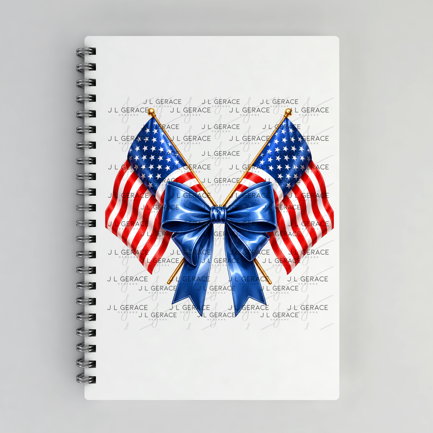 Patriotic Crossed Flags Blue Bow PNG Design Digital Download
