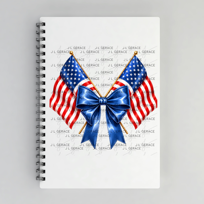 Patriotic Crossed Flags Blue Bow PNG Design Digital Download